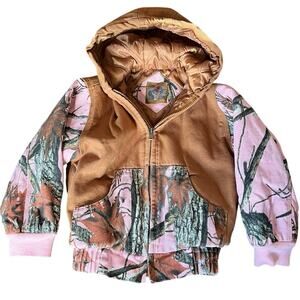 Outdoor Habitat Girls 4T Pink Camo Jacket Quilted Lining Hoodie Carhartt Style